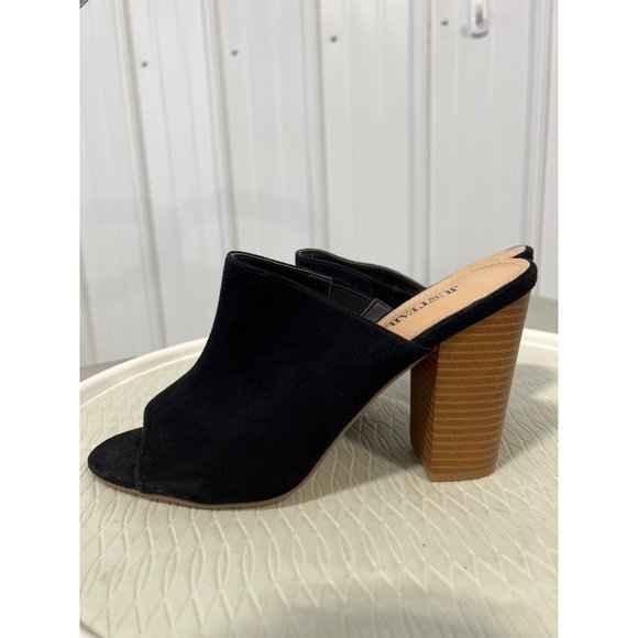 JustFab Bijou Heeled Mule Sandal Womens 10 Black Microfiber Open Toe Block Heel - Picture 4 of 11